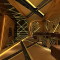 Modern KTV Lounge Interior With Stylish Sofa Lighting Geometric Walls And Wooden Decor