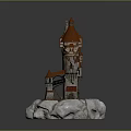 Multi Level Castle Tower Architecture with Red Spire Roof and Stone Base Structure Design 3d model