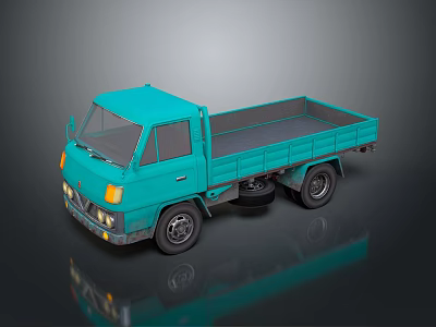 Turquoise Truck Model With Open Bed Classic Front And Black Wheels Design Features 3d model