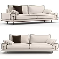 Two Seater Beige Sofa with Dark Cushions Wooden Armrests and Black Legs Modern Design