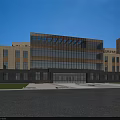 Modern Office Building With Glass Facade Parking Area Entrance And Blue Sky View