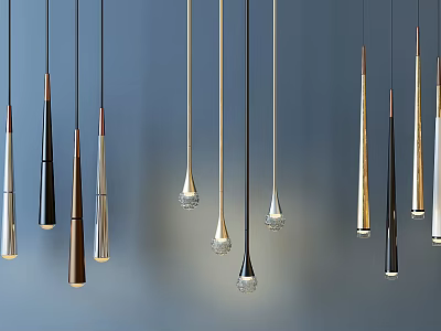 Modern Elegant Chandeliers With Sleek Conical Design Gold Silver Black Metal And Crystal Pendant Details 3d model