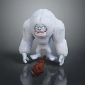 White Furry Yeti 3D Model With Fierce Expression Sharp Teeth Brown Patterned Object At Feet 3d model