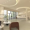 Modern Beauty Salon Interior Design With Circular Ceiling Reception Area Sofas Plants And Display Shelves