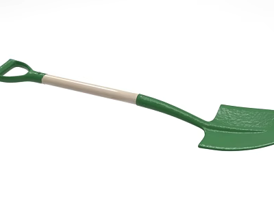 Durable Green Garden Shovel With Wooden Handle And Metal Blade 3d model