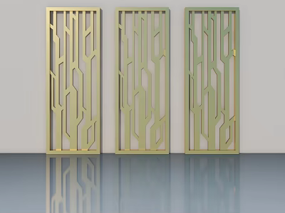 Three Modern Golden Swing Doors With Laser Cut Geometric Patterns Design 3d model