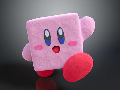 Cute Pink Square Cartoon Character With Big Eyes Blush Cheeks And Red Feet 3d model
