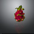 Fresh Red Dragon Fruit With Green Yellow Leaves On Dark Background