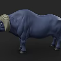 Blue 3D Cartoon Buffalo Character With Golden Mane And Large Horns