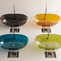 Colorful Vessel Bathtubs In Modern Transparent Acrylic With Metal Stands On White Tiles