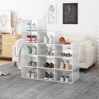 Transparent Mesh Shoe Rack for Organizing Various Shoes in Modern Living Room with Multiple Compartments 3d model