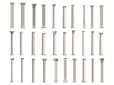Roman Columns in Various Classical Styles with Ornate Capitals and Designs 3d model