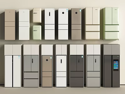 Modern Refrigerators And Freezers In Various Colors And Styles For Home Kitchens 3d model