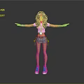 Anime Style 3D Girl Model With Pink Top Denim Skirt And Pink Sneakers