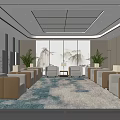 Modern Conference Room Spacious Bright With Beige Sofas Green Plants Carpet Large Windows And Skylight