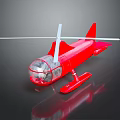 Red Toy Helicopter With Transparent Cockpit And White Propeller On Reflective Surface