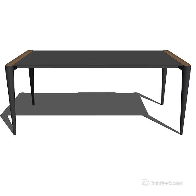 Modern Desk With Black Tabletop Wooden Edges And Metal Legs Design 3d model 