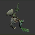 Wood And Stone Art Sculpture With Green Stone Parts And Natural Wooden Branches