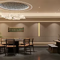 Private Dining Room Interior with Round Chandelier Wooden Table Chairs Light Walls Decorative Painting