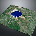 Detailed Terrain Aerial View Featuring Central Blue Lake And Green Surrounding Areas