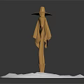 3D Character Model In Cloak And Wide Brimmed Hat Standing On White Platform