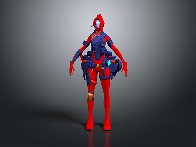 Red And Blue Armored Character With Futuristic Tech Gear Standing 3d model