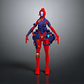 Red And Blue Armored Character With Futuristic Tech Gear Standing