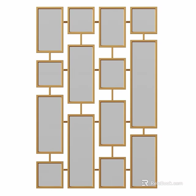 Decorative Wall Mirror With Multiple Rectangular Panels And Gold Frame Design 3d model 
