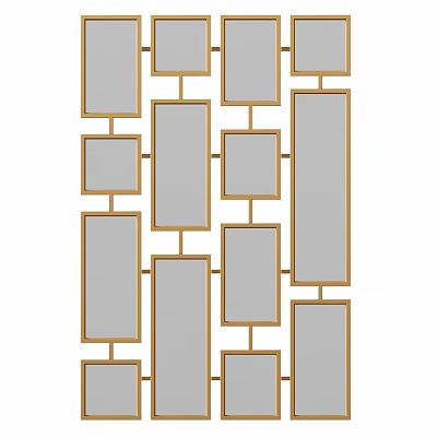Decorative Wall Mirror With Multiple Rectangular Panels And Gold Frame Design 3d model