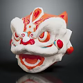 Traditional Lion Dance Head With Orange White Patterns And Decorative Mane 3d model