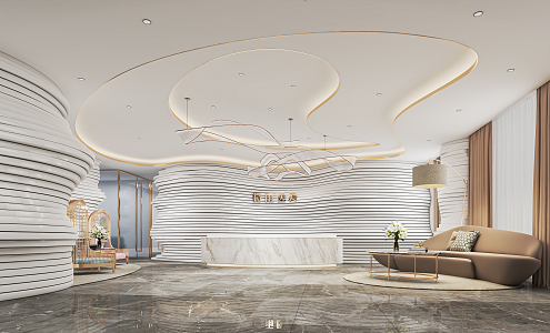 Modern Beauty Salon Hall Medical Beauty Hospital Hall Reception Hall Front Desk Beauty Salon Reception Hall Rest Area Chandelier 3d model