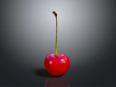 Fresh Red Cherry With Green Stem And Glossy Surface On Gray Background 3d model