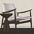 Modern Accent Chair With White Cushion Dark Wooden Frame And Small Side Table