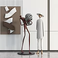 Modern Interior Featuring Abstract Sculptures Brown Figure White Hat Spiral Object And Wall Art 3d model