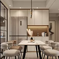 Modern Dining Living Room Interior With Pendant Lights Dining Table And Wooden Cabinets