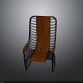 Modern Unique Chair With Wooden Backrest And Sleek Metal Frame Design