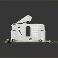 Ancient Stone Ruin Structure With Grass Covered Base And Broken Archways