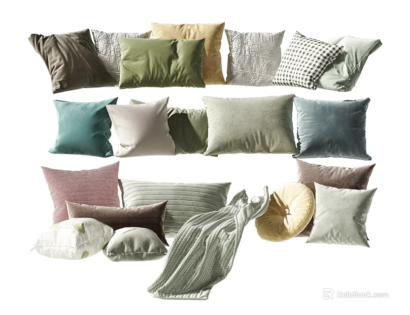 Diverse Collection of Decorative Throw Pillows with Various Colors Textures and Patterns 3d model 
