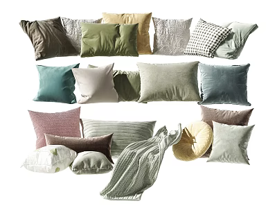 Diverse Collection of Decorative Throw Pillows with Various Colors Textures and Patterns 3d model