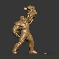 Golden Sculpture of Muscular Figure Carrying Another Person on Detailed Base