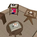 Middle-ancient style side a few corners a few rattan square a few magazine rack books coffee desk calendar 3d model