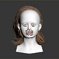 White Human Head Model With Brown Wavy Hair Wig Isolated On Dark Background