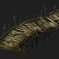 Old Wooden Bridge With Broken Planks And Weathered Railings Over Water