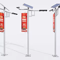 Outdoor Solar Powered Lights with Banner Signs and Panel on Pole 3d model