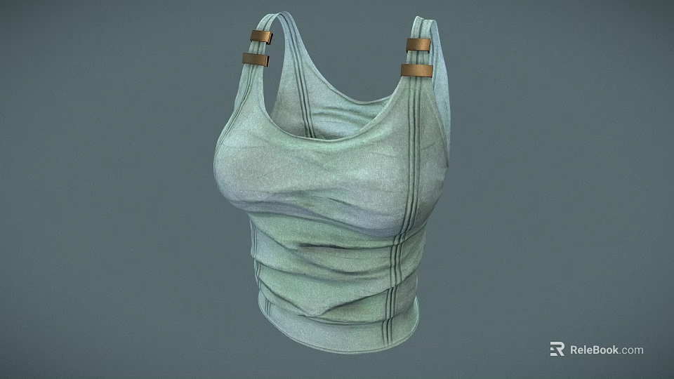 Woman Wearing Light Green Tank Top With Metallic Buckle Straps And Soft Fabric 3d model 