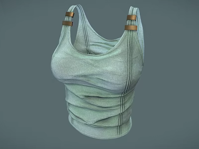 Woman Wearing Light Green Tank Top With Metallic Buckle Straps And Soft Fabric 3d model