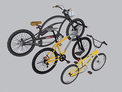 Stylish Black And Yellow Bicycles With Modern Frame And Comfortable Seat Design 3d model
