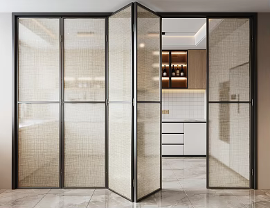 Modern folding door wire glass door 3d model