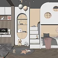 Kids Room Interior With Bunk Bed Study Desk Circular Decor And Soft Tones 3d model