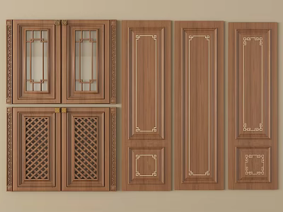 Classic Wooden Wardrobe Doors With Various Decorative Panel And Glass Designs 3d model